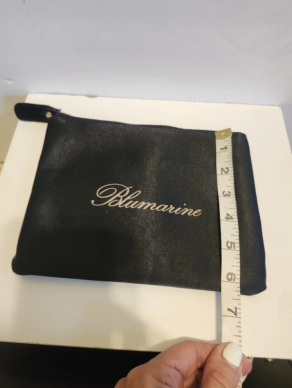 NEW, Never Used Blumarine Black Satin Zipper Cosmetic Bag 8